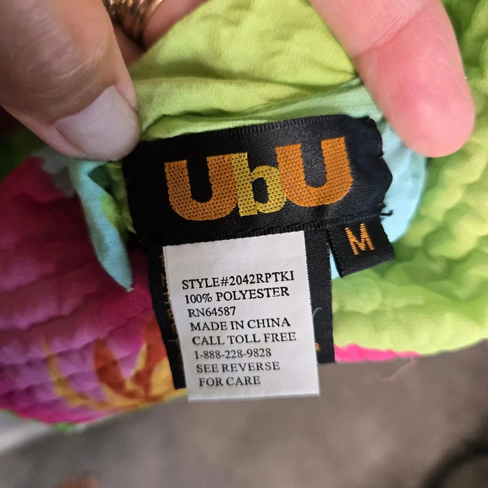 UBU Reversible Y2K Crinkle Jacket Womens Medium Green Pink Blue Zip Front - Picture 6 of 12